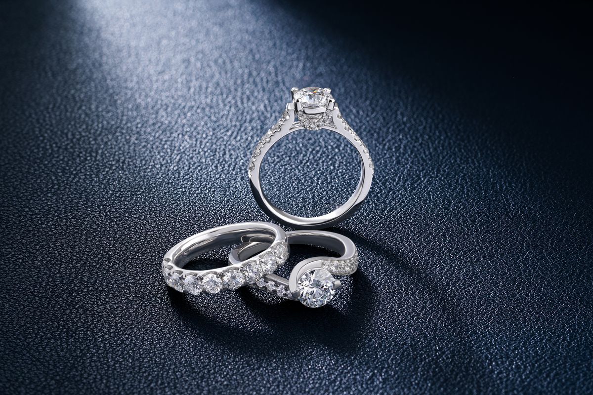 engagement rings shown as finished renders converted from a cad file